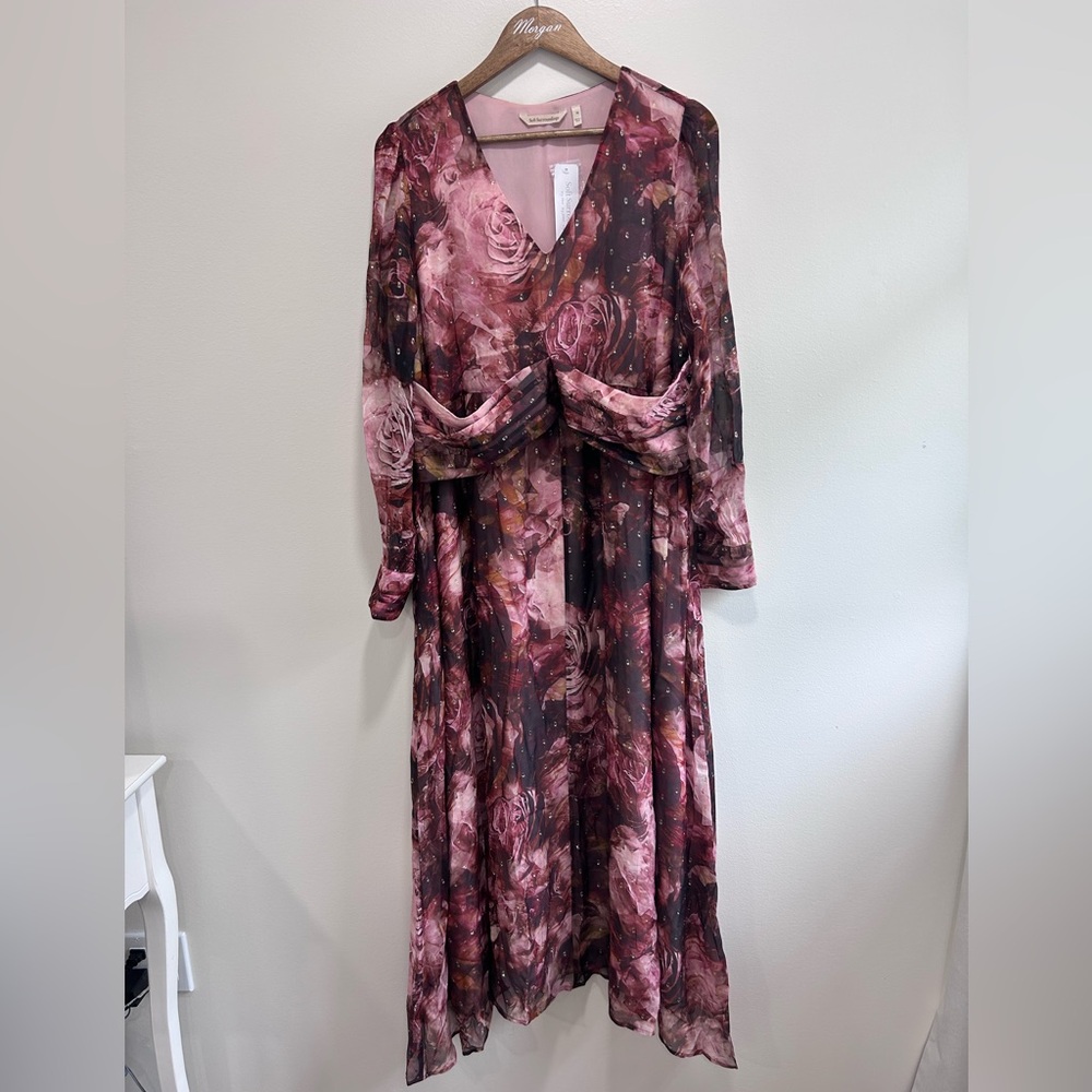 SOFT SURROUNDINGS NWT Rina Lurex Swiss Dot Silk Floral Maxi Dress Size 16 $250